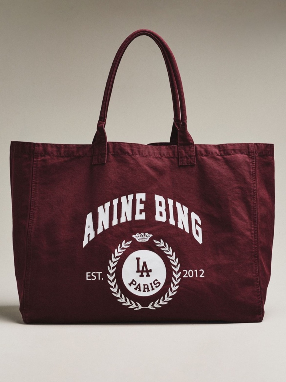 Anine Bing Leo collegiate canvas tote bag Burgundy NEW